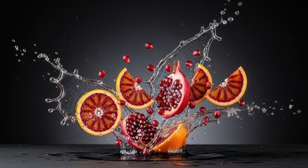Fresh Pomegranate and Blood Orange Segments Exploding with Water