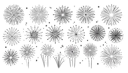 Collection of hand-drawn firework designs