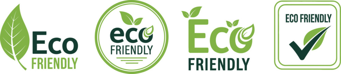 Eco Friendly Green Icon Set with Leaves on White Background, Environmental Concept