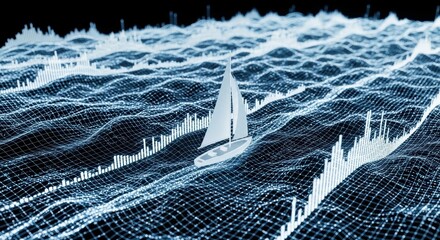 Navigating Market Trends: Sailboat on Data Wave Chart