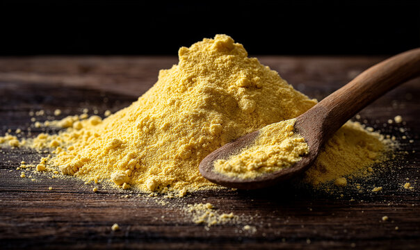 A Pile of Besan (Gram Flour) with a Wooden Spoon