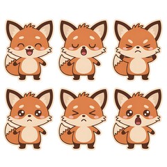 Fototapeta premium Adorable Cartoon Foxes Displaying Different Emotions Playful and Expressive Set for Childrens Designs and Educational Materials