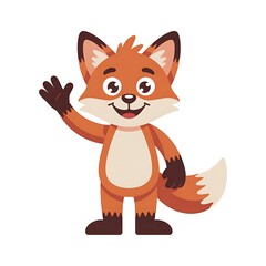 Obraz premium Cheerful Cartoon Fox Waving Hello A Friendly Animal Character with a Playful Expression Engaging and Inviting