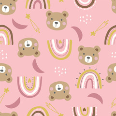 Cute teddy bear and rainbow pattern for kids