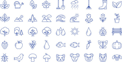 Collection of Blue Outline Nature and Season Icons 100128 vector