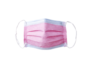 Pink pleated face covering with white ear loops mask, Isolated, Png Transparent Background