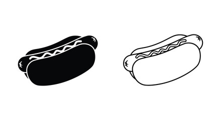 Two hot dog illustrations one filled and one outline style