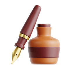 3D illustration Fountain Pen and Ink Bottle