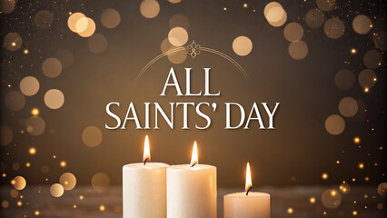 All saints day remembrance with glowing candles and soft bokeh lights creating a solemn and spiritual atmosphere for reflection and honor