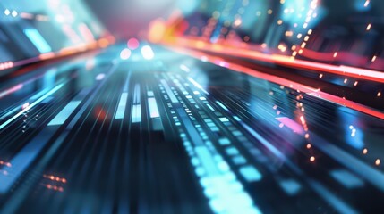 Futuristic technology display with neon lights and digital interface for innovative design