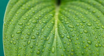Close-Up Green Leaf with Water Droplets
