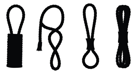 Simple black and white illustration of four different rope knots displayed