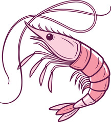 Fototapeta premium A vibrant pink shrimp isolated on white background, showcasing the beauty of marine life and the delicacy of seafood cuisine