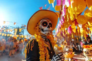 Man with Mexican Sugar Skull Makeup, Day of the Dead