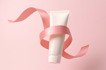 pink ribbon on a pink background