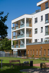 Modern apartment building with a landscaped inner courtyard