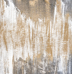 Fototapeta premium Abstract textured background with rustic white and brown paint strokes on rough surface.