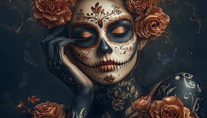 Woman with sugar skull makeup, Dia de los Muertos