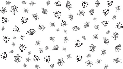 Halloween themed doodle pattern with spiders webs and flowers Keywords: halloween, spooky