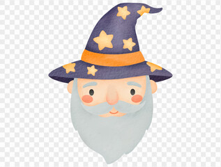 Cute wizard Halloween kawaii old man spooky watercolor illustration Vector.