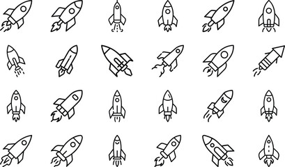 Bundle Minimal Line Icon Of A Rocket Eps 11
