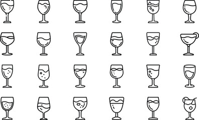 Bundle Minimal Line Icon Of A Wine Glass Eps 21