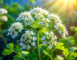 Closeup of White Flowers in Sunlight.