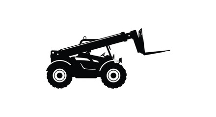 Silhouette of a black telehandler against a plain white background © mst