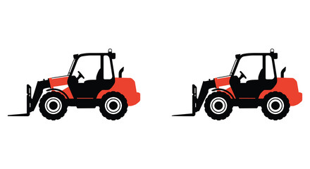 Two red and black farm tractors illustration on a white background
