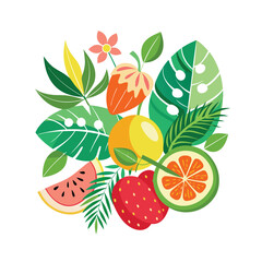 Set of fresh fruits vector illustration with apple orange lemon and mango design