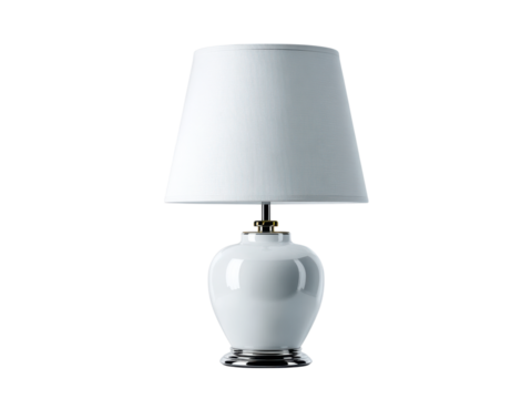 Elegant white ceramic table lamp with metallic base image, Isolated, Png Transparent Background