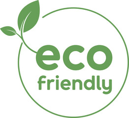 Fototapeta premium Green Eco Friendly Text with Leaves in a Circle on White Background Design Element