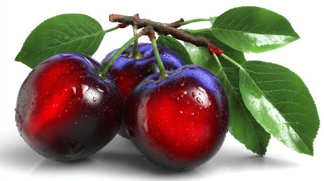 Fresh cherries with droplets healthy red fruit snack two vibrant cherries with glistening water perfect fruit