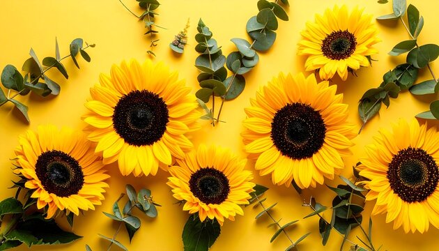 Sunny floral arrangement on vibrant yellow background - Powered by Adobe