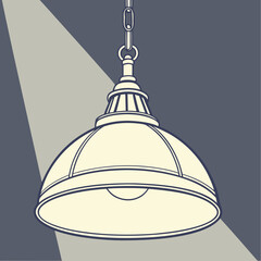 Vector art of a stylish line art illustration captures a pendant lamp, its elegant design and focused beam of light creating a dramatic and atmospheric lighting effect in a contemporary setting