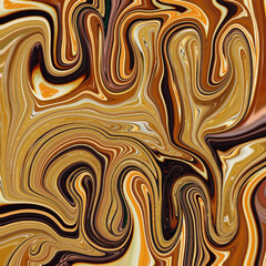 Fluid swirling abstract design in warm earthy brown and gold tones, resembling marbled liquid art. Ideal for modern digital, background, and interior decoration.