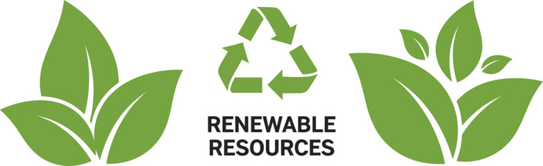 Green Renewable Resources Leaves Icon Recycle Symbol on White Background