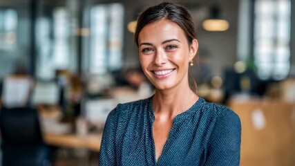Medium shot of an AIpowered virtual assistant providing compliments via speech bubble main assistant figure crisply focused with blurred modern office environment behind.