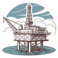 Vector art of offshore oil platform in the sea, a vital infrastructure for energy production, showcasing the intricate network of pipes and machinery, a symbol of industrial prowess