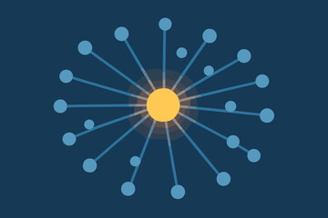 To linking vector lines network central glowing nodes smaller illustration hub multiple