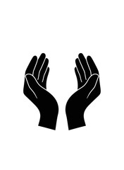 Cupped hands black silhouette on white background showing giving or receiving concept
