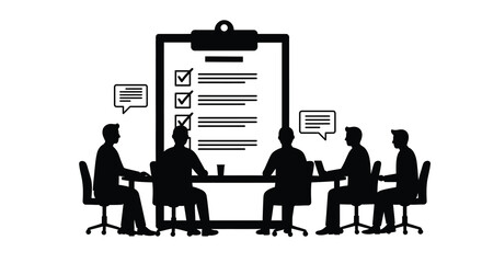 Business meeting with a presentation checklist and colleagues at a table