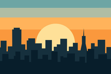 Naklejka premium City large blocks sun over clean rising color vector sunrise illustration into