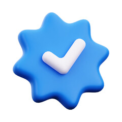 3D Verified Badge Icon with White Check mark on Blue Star Shape
