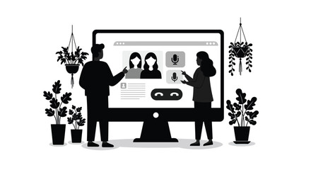 People having a video conference call while working from their home