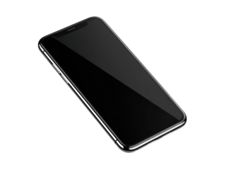 Sleek black smartphone with reflective screen and silver buttons mobile device, Isolated, Png Transparent Background