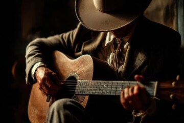 Cowboy Playing Acoustic Guitar in Rustic Style