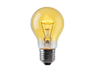 Glowing incandescent bulb with visible filament and metal screw base light, Isolated, Png Transparent Background