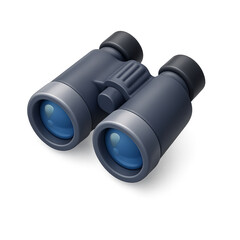 3D Binoculars Icon in Dark Blue with Black Eyepieces and Blue Lenses

