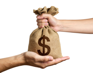  Hand Grasping Burlap Money Bag with Dollar Icon PNG